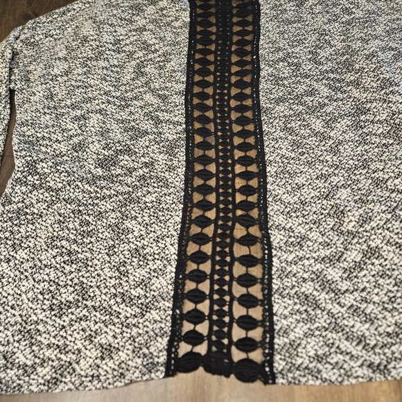 Lace Back Boho Cardigan Open Front Knit Black White Crochet Med - Picture 5 of 10
